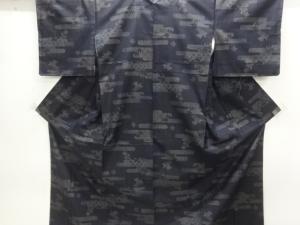 未使用品　ヱ霞に花模様織出し縦節紬着物
